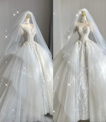 Vestido de novia blanco largo con escote alto y encaje, único, para verano, DP416