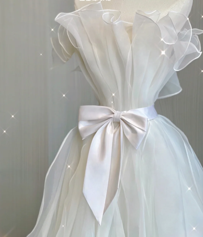 Vestido de novia de verano blanco, largo, sin tirantes, de tul, estilo atemporal, DP417