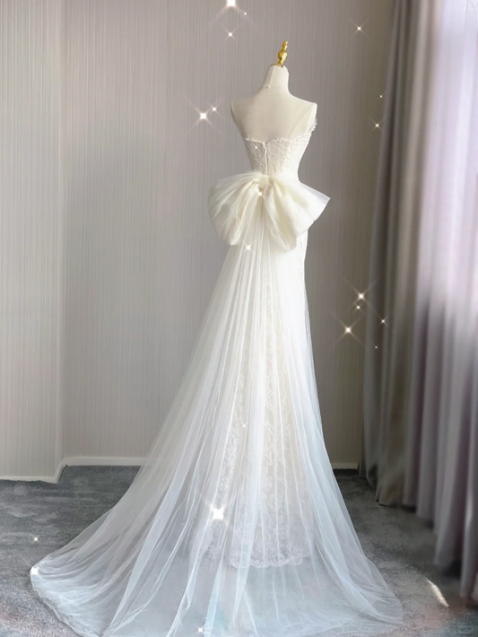 Vestido de novia de verano de sirena de ensueño, sin tirantes, largo con encaje, DP420
