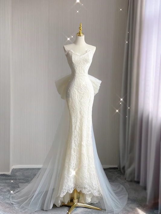 Vestido de novia de verano de sirena de ensueño, sin tirantes, largo con encaje, DP420