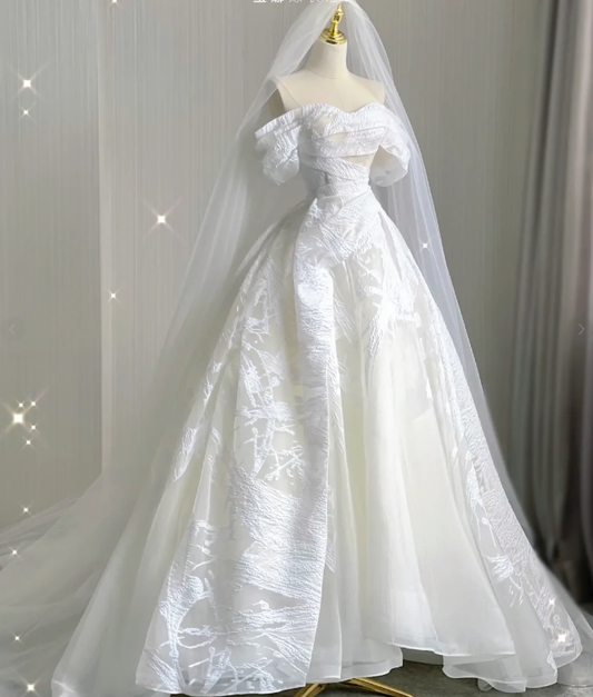 Vestido de novia largo de satén blanco con hombros descubiertos, estilo clásico, para verano, DP423