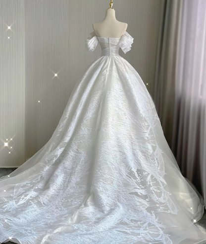 Vestido de novia largo de satén blanco con hombros descubiertos, estilo clásico, para verano, DP423