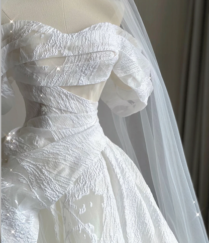 Vestido de novia largo de satén blanco con hombros descubiertos, estilo clásico, para verano, DP423