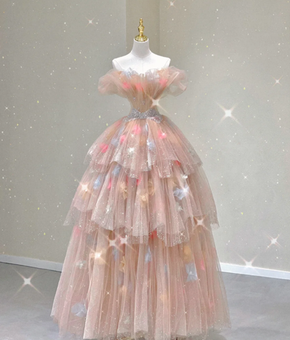Vestido de fiesta modesto con hombros descubiertos, largo, rosa, para graduación, de noche, DP425