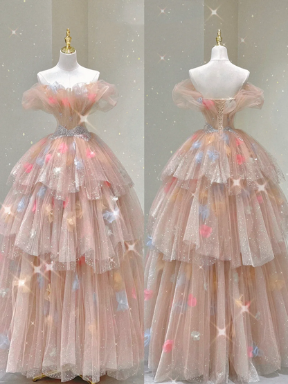Vestido de fiesta modesto con hombros descubiertos, largo, rosa, para graduación, de noche, DP425