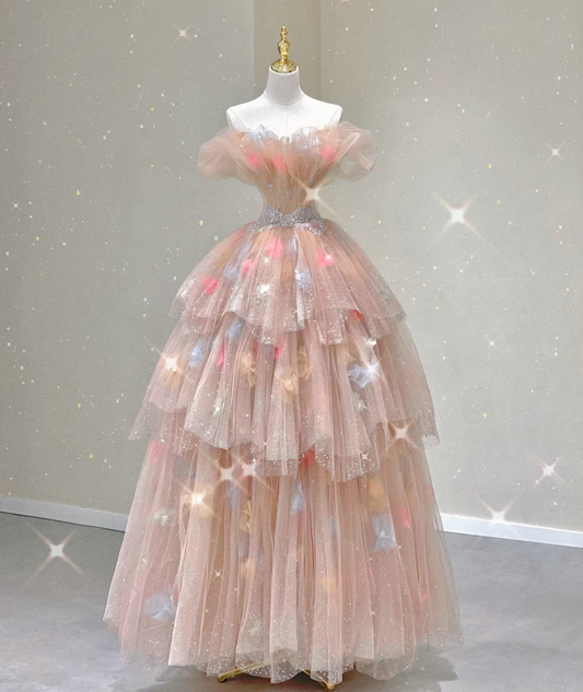Vestido de fiesta modesto con hombros descubiertos, largo, rosa, para graduación, de noche, DP425