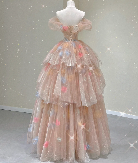 Vestido de fiesta modesto con hombros descubiertos, largo, rosa, para graduación, de noche, DP425