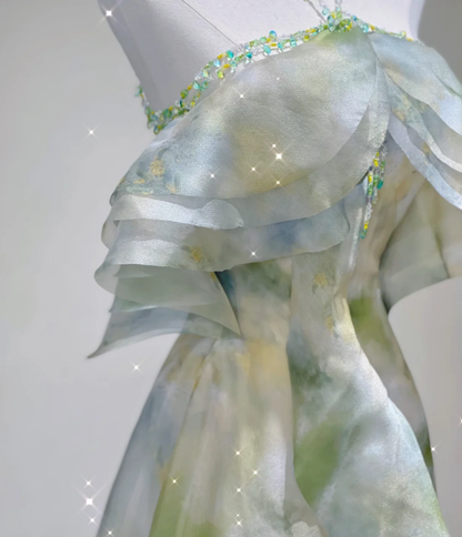Vestido de noche elegante de gasa, corte A, sin mangas, estilo halter, para escuela secundaria, largo, verde, para fiesta, DP427