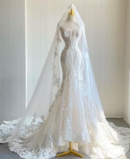 Classy Elegant Mermaid Sweetheart White Lace Wedding Dresses Brides Dress DP441