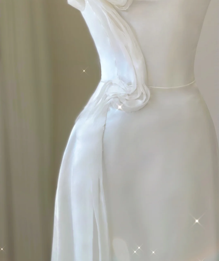 Classy Elegant Mermaid One Shoulder White Long Satin Wedding Dresses Brides Dress DP462