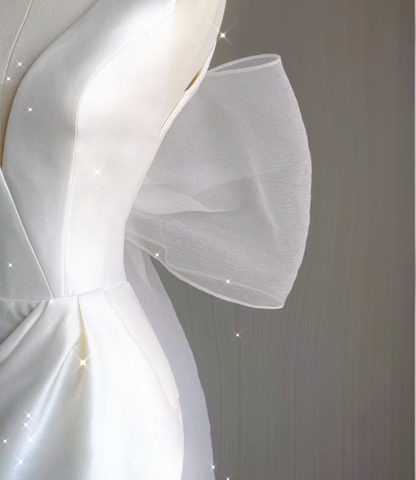 Vestido de novia blanco largo con escote en V y corte sirena sencillo para verano DP473