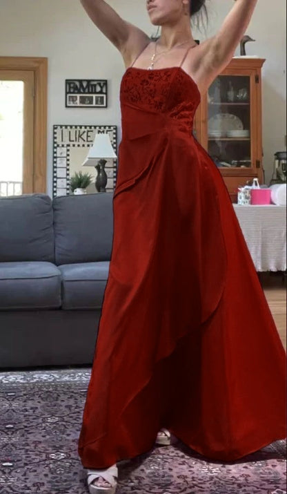 Vestido de fiesta largo fucsia con tirantes finos, satén, corte A y cuentas, para dama de honor, DP488