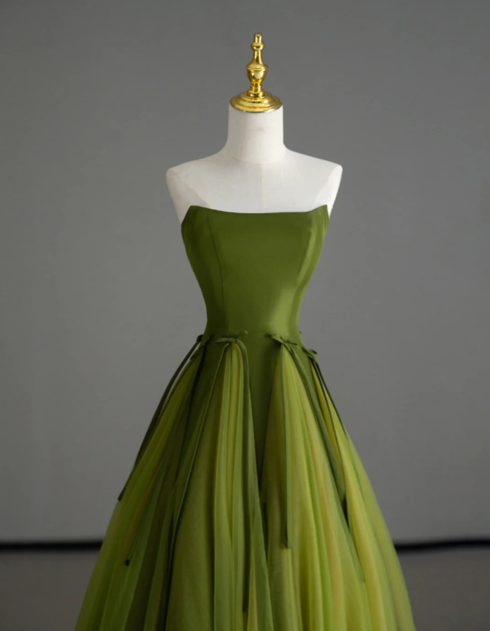 Elegante vestido de fiesta sin tirantes de tul verde, para fiesta de cumpleaños, baile, graduación, DP505