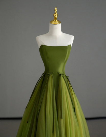 Elegante vestido de fiesta sin tirantes de tul verde, para fiesta de cumpleaños, baile, graduación, DP505