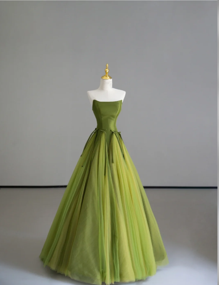 Elegante vestido de fiesta sin tirantes de tul verde, para fiesta de cumpleaños, baile, graduación, DP505