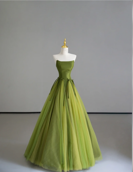 Elegante vestido de fiesta sin tirantes de tul verde, para fiesta de cumpleaños, baile, graduación, DP505