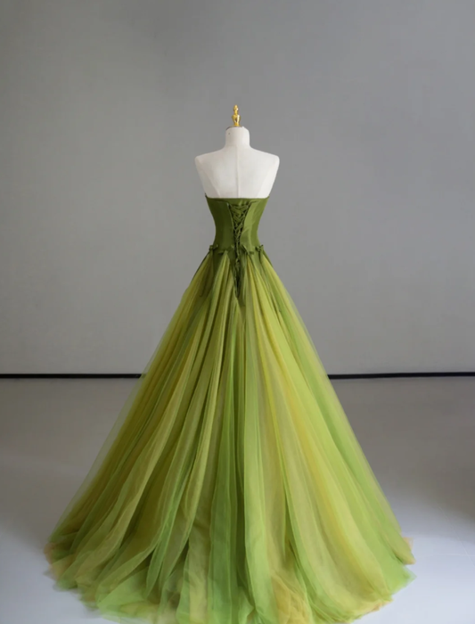 Elegante vestido de fiesta sin tirantes de tul verde, para fiesta de cumpleaños, baile, graduación, DP505
