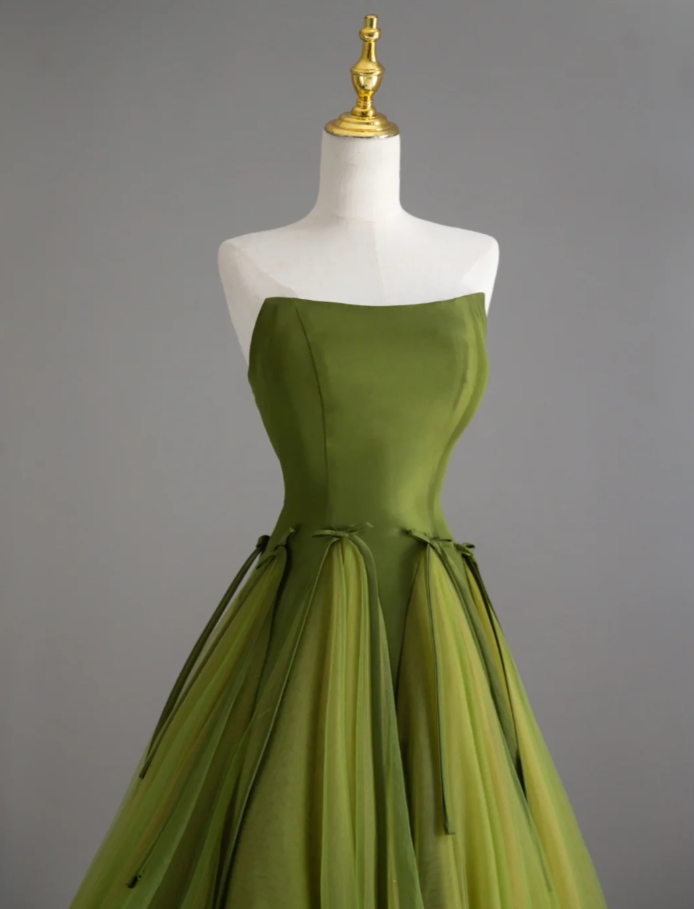 Elegante vestido de fiesta sin tirantes de tul verde, para fiesta de cumpleaños, baile, graduación, DP505