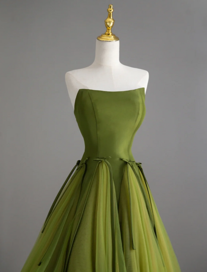 Elegante vestido de fiesta sin tirantes de tul verde, para fiesta de cumpleaños, baile, graduación, DP505