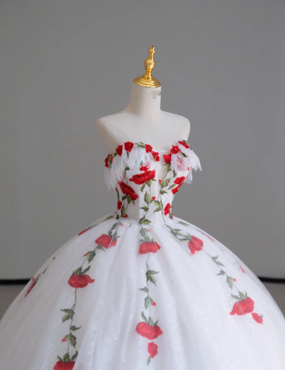Elegante vestido de fiesta con escote corazón, de tul rojo y blanco, para fiesta de cumpleaños, baile y graduación, DP511