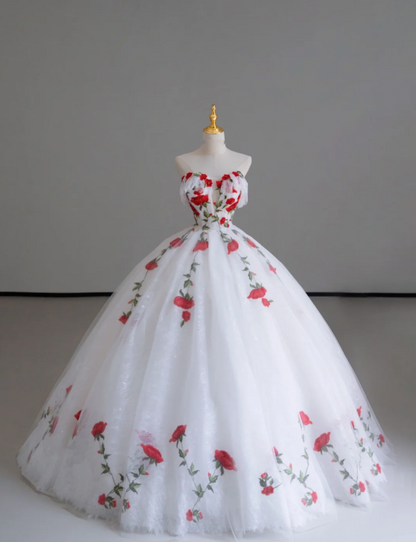 Elegante vestido de fiesta con escote corazón, de tul rojo y blanco, para fiesta de cumpleaños, baile y graduación, DP511