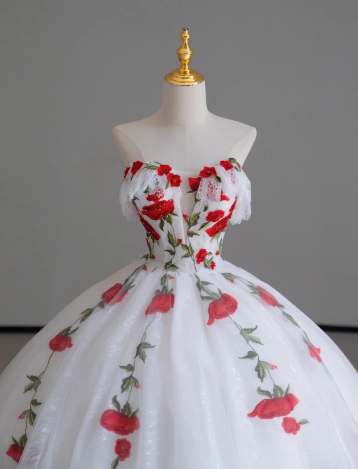 Elegante vestido de fiesta con escote corazón, de tul rojo y blanco, para fiesta de cumpleaños, baile y graduación, DP511