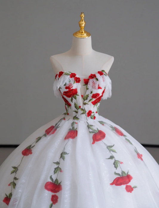 Elegante vestido de fiesta con escote corazón, de tul rojo y blanco, para fiesta de cumpleaños, baile y graduación, DP511