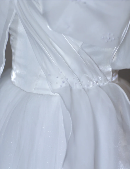 Vestido de novia largo de tul blanco con hombros descubiertos de ensueño, vestido de novia de verano DP517