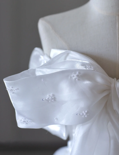 Vestido de novia largo de tul blanco con hombros descubiertos de ensueño, vestido de novia de verano DP517