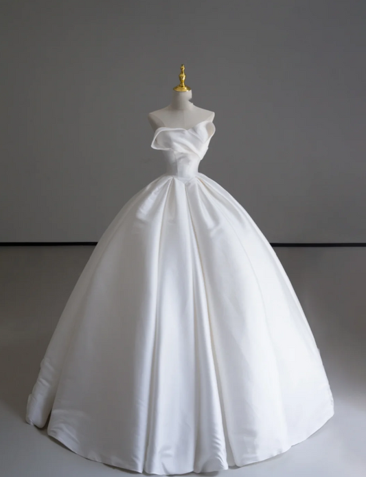 Vestido de novia largo de satén blanco con escote corazón de ensueño, vestido de novia de verano DP519