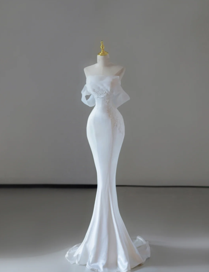 Vestido de novia largo de satén con escote corazón y corte sirena de ensueño, vestido de novia de verano DP525