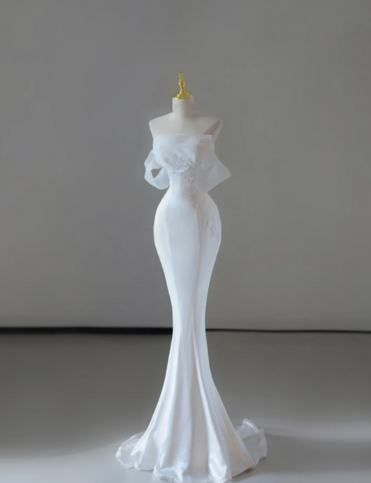 Vestido de novia largo de satén con escote corazón y corte sirena de ensueño, vestido de novia de verano DP525