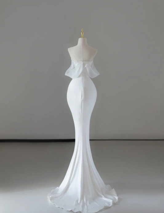 Vestido de novia largo de satén con escote corazón y corte sirena de ensueño, vestido de novia de verano DP525