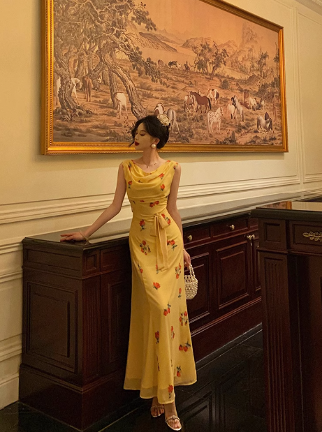 Vestido de fiesta de sirena amarillo de gasa sin mangas para 18 cumpleaños, traje de fiesta para mujer DP0537