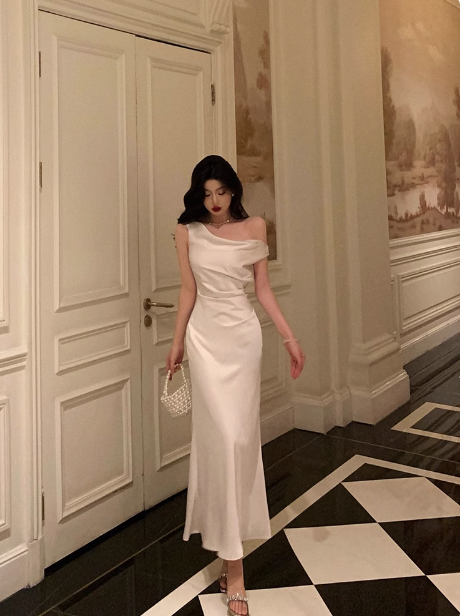 Vestido elegante de sirena blanco con hombros descubiertos para fiesta de 18 cumpleaños. Ideas de vestidos de cumpleaños para mujeres (DP577).