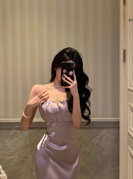 Vestido elegante de sirena con tirantes finos en color lila para fiesta de 18 cumpleaños. Ideas para vestidos de cumpleaños para mujeres (DP578).
