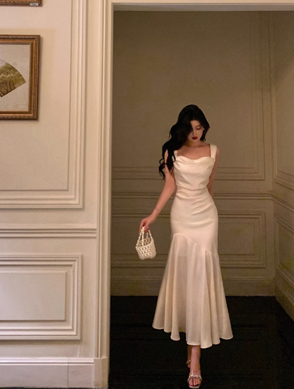 Vestido blanco elegante de sirena con escote cuadrado para 18 cumpleaños. Ideas de vestidos para mujer (DP582).