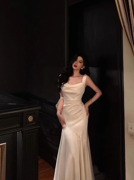 Vestido blanco elegante de sirena con escote cuadrado para 18 cumpleaños. Ideas de vestidos para mujer (DP582).