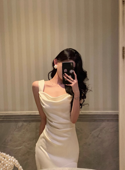 Vestido blanco elegante de sirena con escote cuadrado para 18 cumpleaños. Ideas de vestidos para mujer (DP582).
