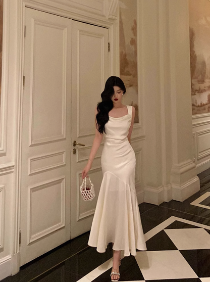 Vestido blanco elegante de sirena con escote cuadrado para 18 cumpleaños. Ideas de vestidos para mujer (DP582).