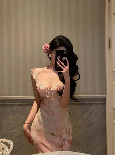 Elegante vestido de fiesta de 18 años de gasa con estampado floral rosa, ideal para cumpleaños, DP592