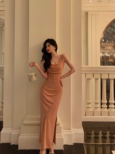 Elegante vestido rosa de sirena con abertura para cumpleaños número 18, ideas para vestidos de cumpleaños para mujeres (DP602)