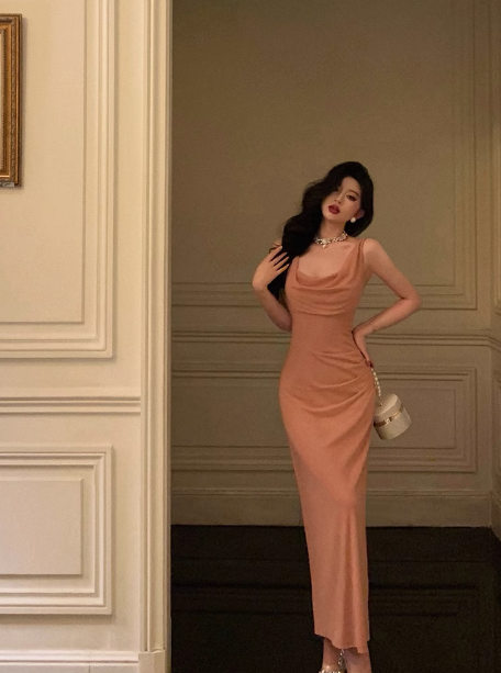 Elegante vestido rosa de sirena con abertura para cumpleaños número 18, ideas para vestidos de cumpleaños para mujeres (DP602)
