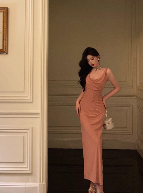 Elegante vestido rosa de sirena con abertura para cumpleaños número 18, ideas para vestidos de cumpleaños para mujeres (DP602)