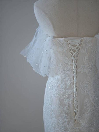 Vestido de novia sirena de ensueño con hombros descubiertos, vestido de novia personalizado, impresionante vestido de novia moderno DP603