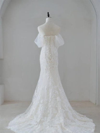 Vestido de novia sirena de ensueño con hombros descubiertos, vestido de novia personalizado, impresionante vestido de novia moderno DP603