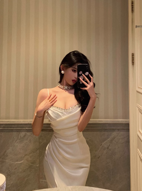 Vestido de fiesta de sirena con tirantes finos, blanco, sin mangas, para cumpleaños número 18, para mujer, DP604