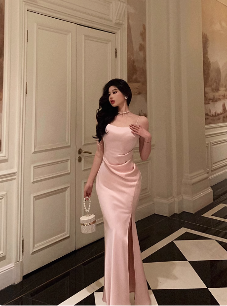 Vestido elegante de sirena con tirantes finos, color rosa, para fiesta de cumpleaños número 18, ideas para vestidos de cumpleaños para mujeres (DP607)