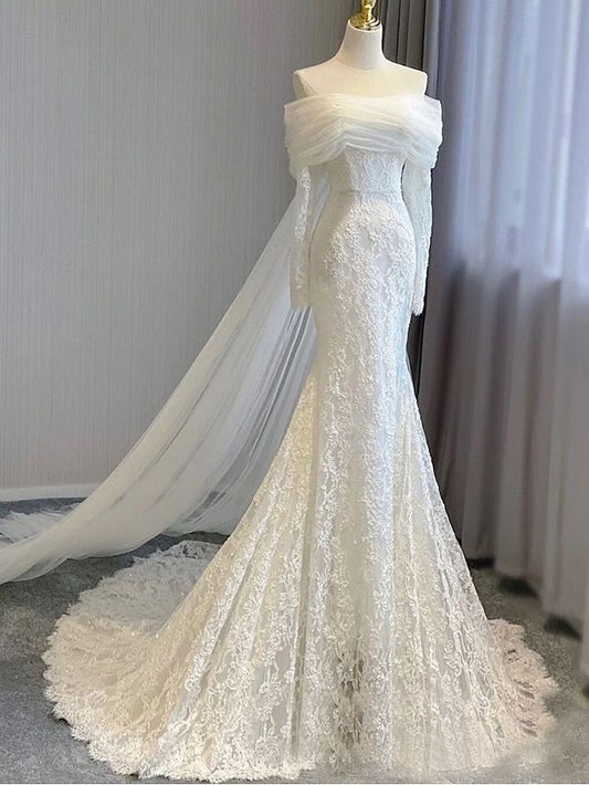 Vestidos de novia de ensueño, corte A, cuello con solapa y muescas, manga larga, cola de corte, vestido de novia de verano DP608