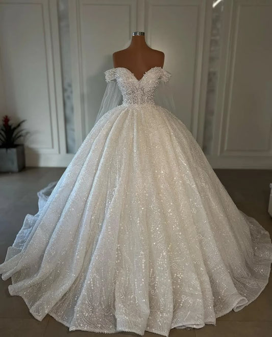 Vestido de novia de lujo, sin mangas, escote en V, sin tirantes, con lentejuelas y cola, DP609